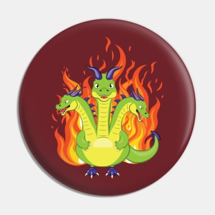 Three headed dragon with fire Pin