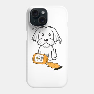 Cute white dog spilled a jar of honey Phone Case