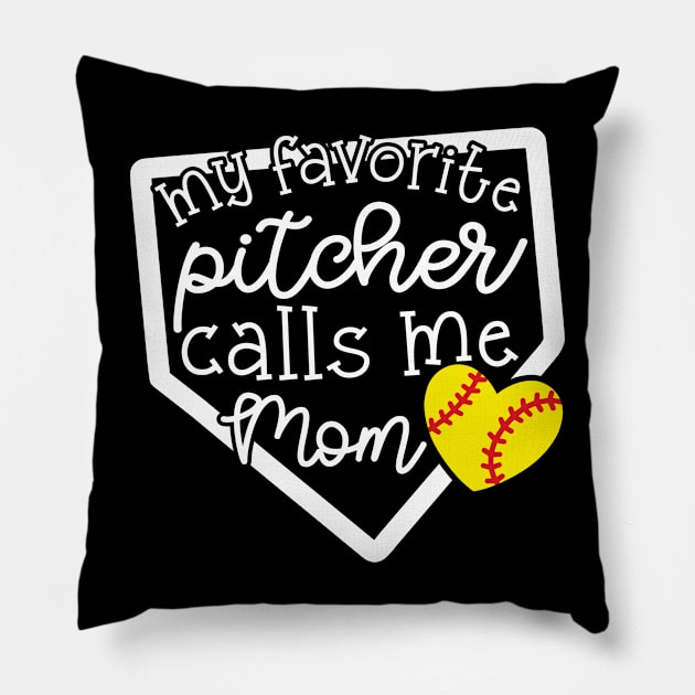 My Favorite Pitcher Calls Me Mom Softball Cute Funny Pillow by GlimmerDesigns