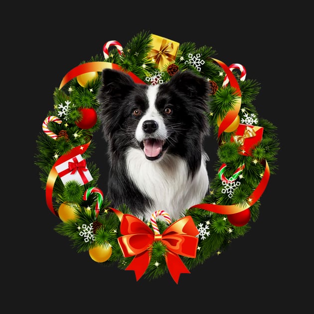 Funny Border Collie Christmas Wreath Ornament by Magazine