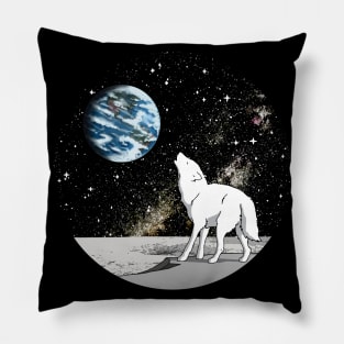 White Wolf Howling at Earth from Moon Pillow