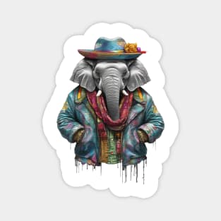Elephant wearing a jackets hat and a scarf Magnet
