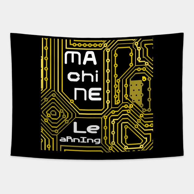 Machine Learning Circuit Board | Yellow White Tapestry by aRtVerse