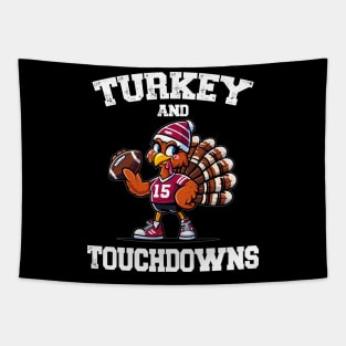 Turkey And Touchdowns Turkey With Helmet Holding A Football Tapestry