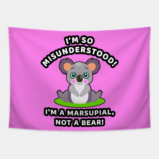 🐨 I'm So Misunderstood! I'm a Marsupial, Not a Bear, Koala Tapestry by Pixoplanet