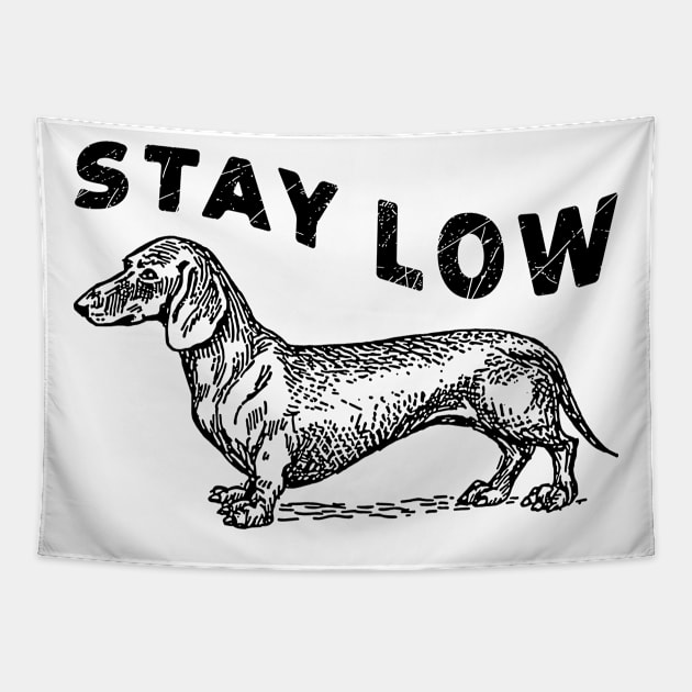 Dachshund Stay Low Adventure Dog White Tapestry by 13Lines Art