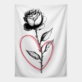 Black Rose Flower with Red Heart Tapestry