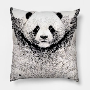 Panda Animal Wild Nature Illustration Line Epic Illustration Line Art Pillow