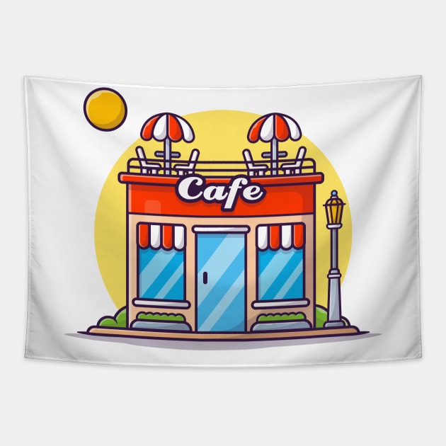 Street Café Building Cartoon Vector Icon Illustration Tapestry by Catalyst Labs