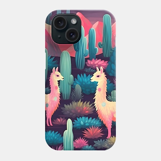 Llamas in Cactus Fields Phone Case by Just_Shrug