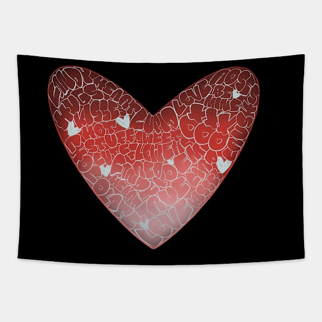 Heart Word Art Valentines Day Bubble Letters Tapestry by Sheila’s Studio