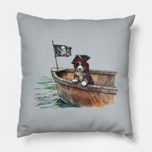 Little Berner Puppy Dog Pirate in Boat with Jolly Roger Flag Pillow