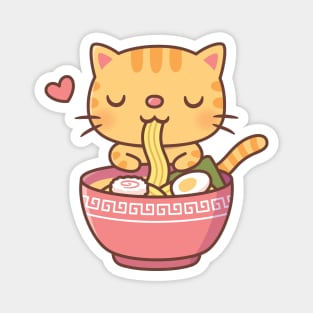 Cute Orange Tabby Cat Eating Ramen Magnet