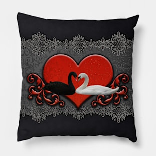 In love, wonderful black and white swan on a heart Pillow