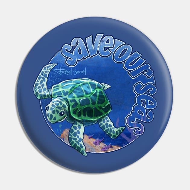 Save Our Seas - Caribbean Sea Turtle Pin by reschasketch