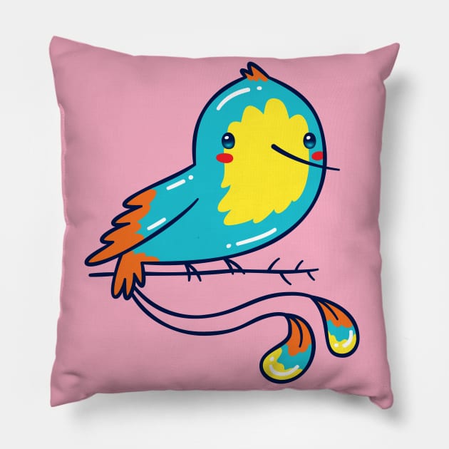 Blue Hummingbird on a Branch, Kawaii Cute Pillow by LydiaLyd