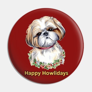 Happy Howlidays Shih Tzu Wreath Pin