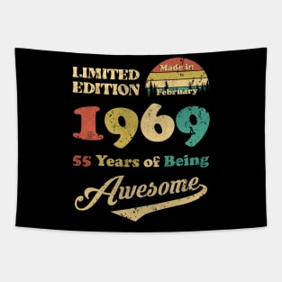 Made In February 1969 55 Years Of Being Awesome Vintage 55th Birthday Tapestry