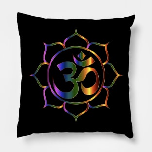 Bronze Reflective Lotus Flower Om Aum Symbol Sign Pillow