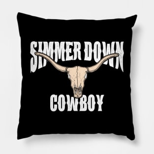 Simmer Down Cowboy Bull Skull Pillow