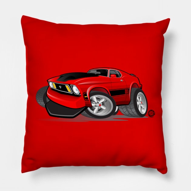 1973 Ford Mustang Mach 1 Red Pillow by Goin Ape Studios