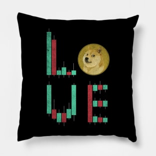 Vintage LOVE Stock Chart Dogecoin DOGE Coin Valentine Crypto Token Cryptocurrency Blockchain Wallet Birthday Gift For Men Women Kids Pillow