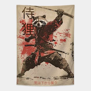 Vintage Japanese Samurai Raccoon Tapestry