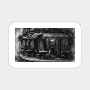 Sidewalk Cafe in Black and White Magnet