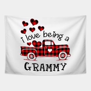 I Love Being Grammy Red Plaid Buffalo Truck Hearts Valentine's Day Shirt Tapestry