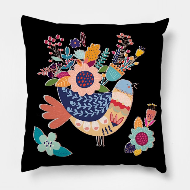 With Flowers On Her Feathers She Flies Freely Pillow by LittleBunnySunshine