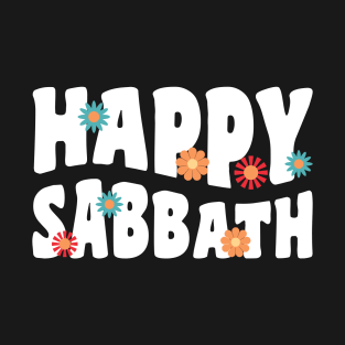 Happy Sabbath 70s Vintage Style White Text T-Shirt