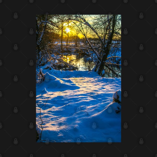 Snow falling on a river with snowy banks by Olga Berlet