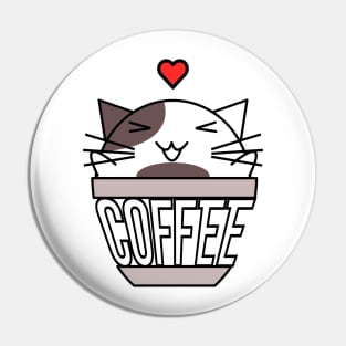 Happy cat in coffee cup with warped text heart on head brown Pin