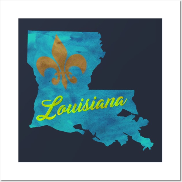 Louisiana- State Outline with Fleur de Lis