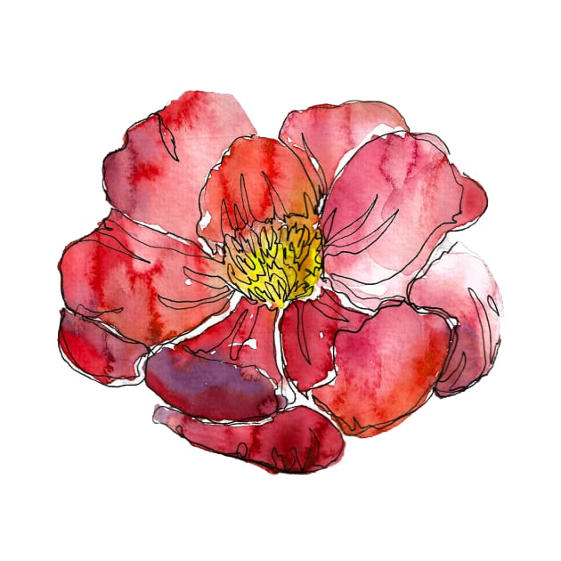 Watercolor peonies pink spring girly red by ArtInPi