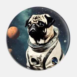 Astronaut Pug in Space Vintage Surreal Collage Art Pin