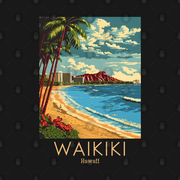 A Vintage Travel Illustration of Waikiki - Hawaii by goodoldvintage