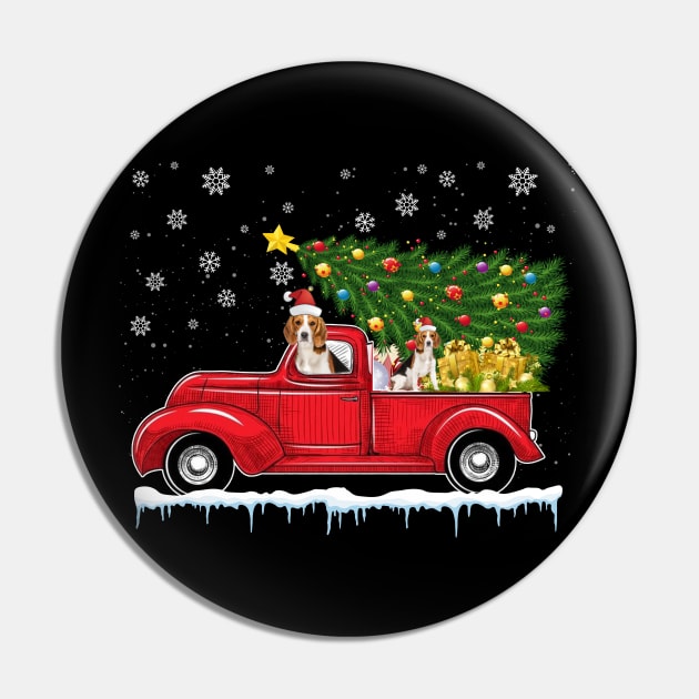 Red Truck pick up Beagle Christmas  lover gift T-Shirt Pin by CoolTees