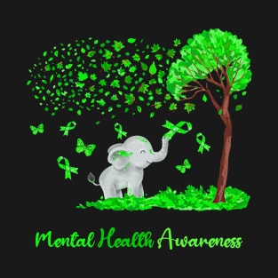 Mental Health Awareness Tree Elephant Ribbon T-Shirt