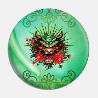 Wonderful colorful dragon head with flowers Pin