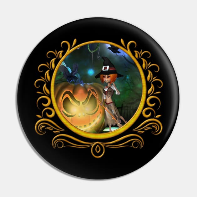 Cute little witch with pumpkin in the night Pin by Nicky2342