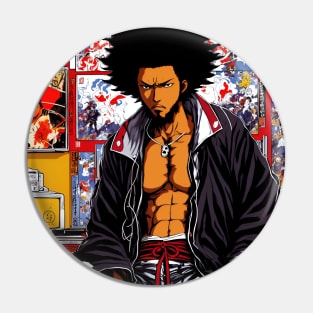 Samurai Afro Lofi Hip hop Aesthetic 90s Pin