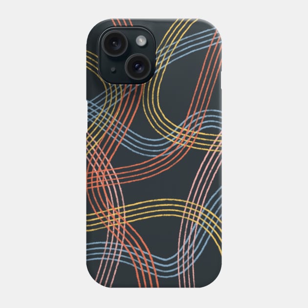 Different Paths Crossing - Pastel Pencil Lines in Dark Background Phone Case by Teeworthy Designs