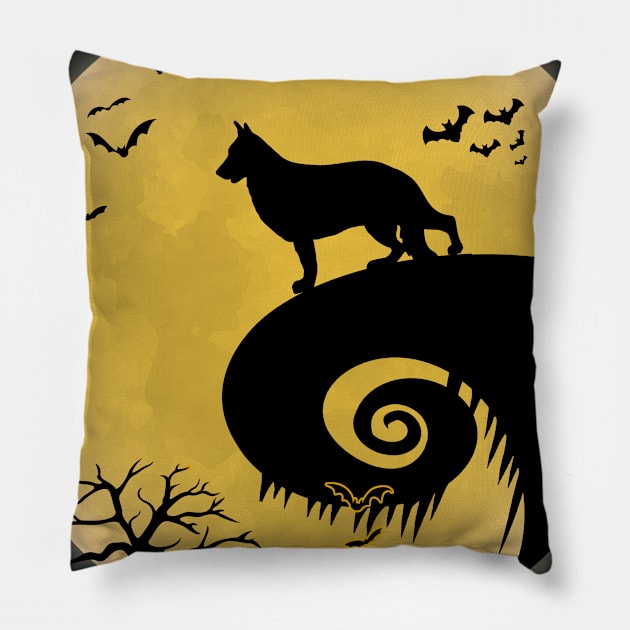 German shepherd Dog Shirt And Moon Funny Halloween Costume Pillow by foxmqpo