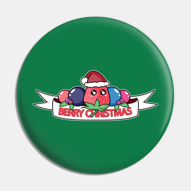 Berry Christmas (White Banner) Pin by Tees4Elliott