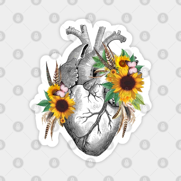 Sunflowers Heart Human Anatomy Magnet by Collagedream