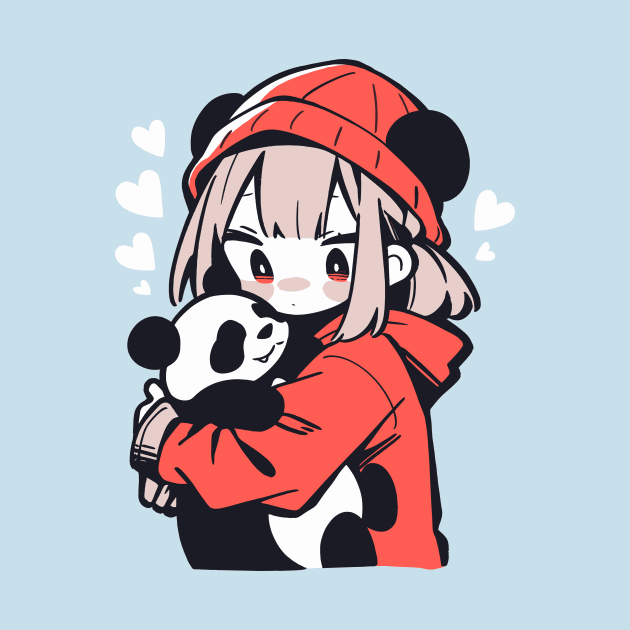 Cute Anime Girl Holding a Panda by TeeTopiaNovelty