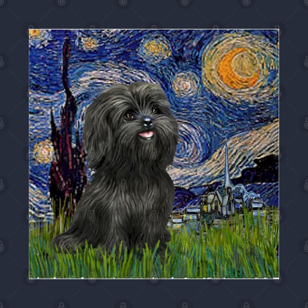 Starry Night (Van Gogh) Famous Art Adapted to include a Black Shih Tzu by Dogs Galore and More