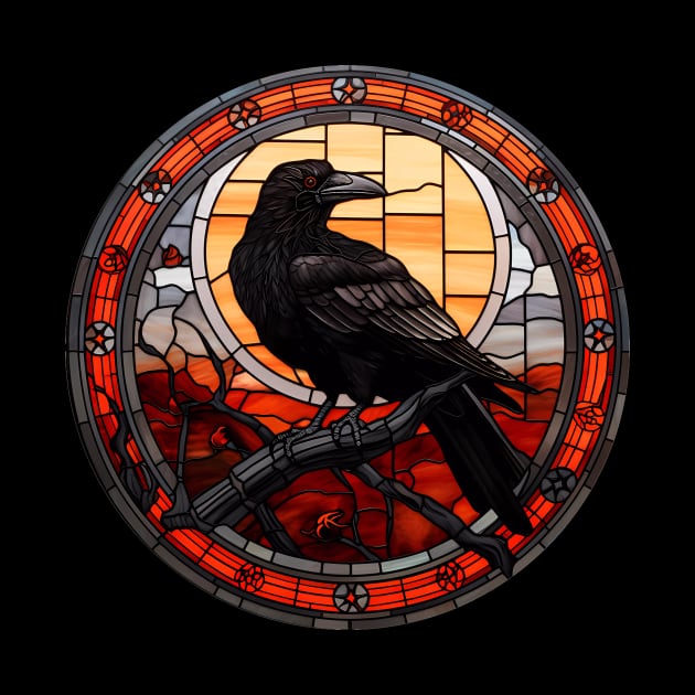 Stained Glass Style Spooky Raven III by Pixelchicken