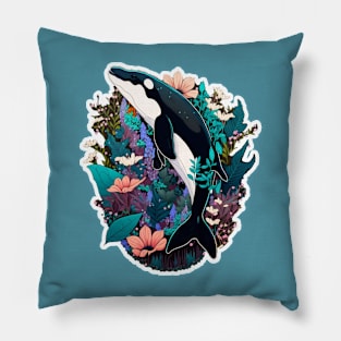Water Colour Jumping Orca Pillow